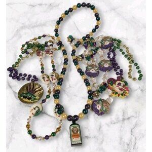 5 Mardi Gras Beaded Necklaces Jagermeister Jesters Masks Clown New Orleans Beads